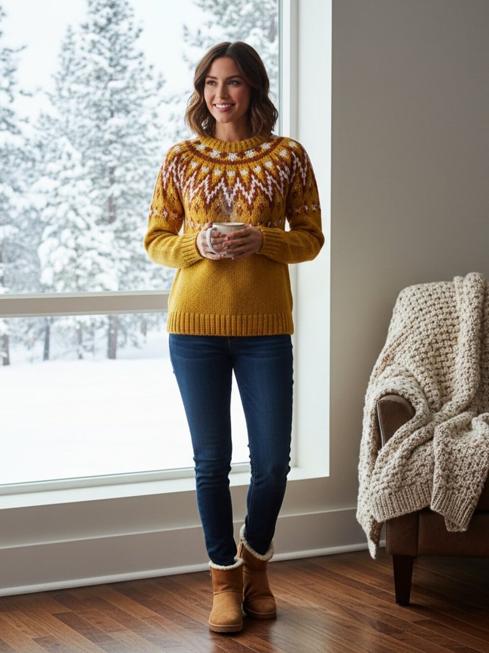 Hooked Up by IOT Juniors' Fair Isle Crewneck Sweater NWT Yellow XS
